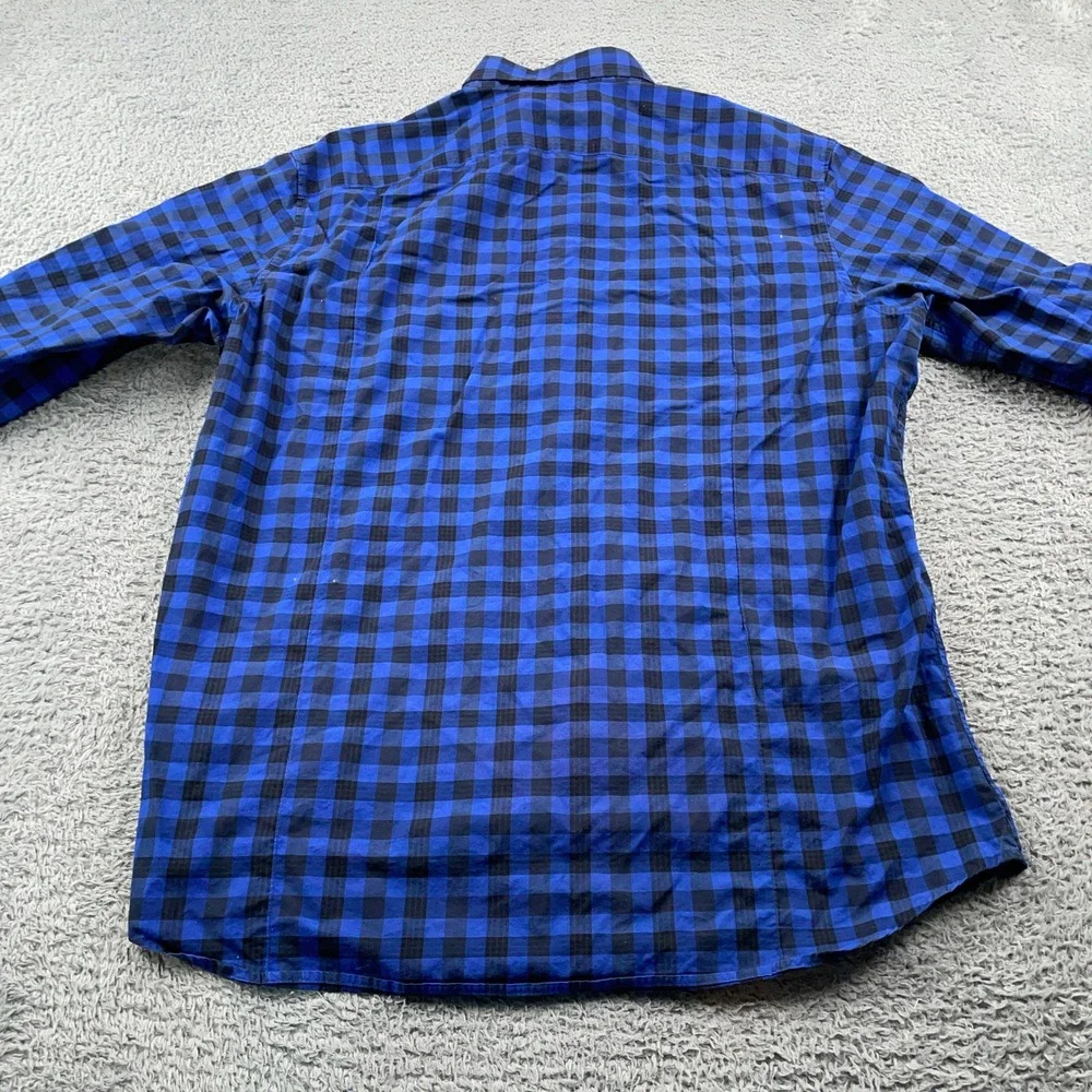 Banana Republic Shirt Mens Large Blue Black Buffalo Plaid Slim Fit Long Sleeve